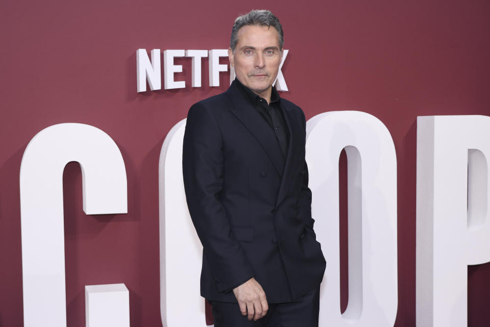 Rufus Sewell poses for photographers upon arrival at the World premiere of the film 'Scoop' on Wednesday, March 27, 2024 in London. (Photo by Vianney Le Caer/Invision/AP)