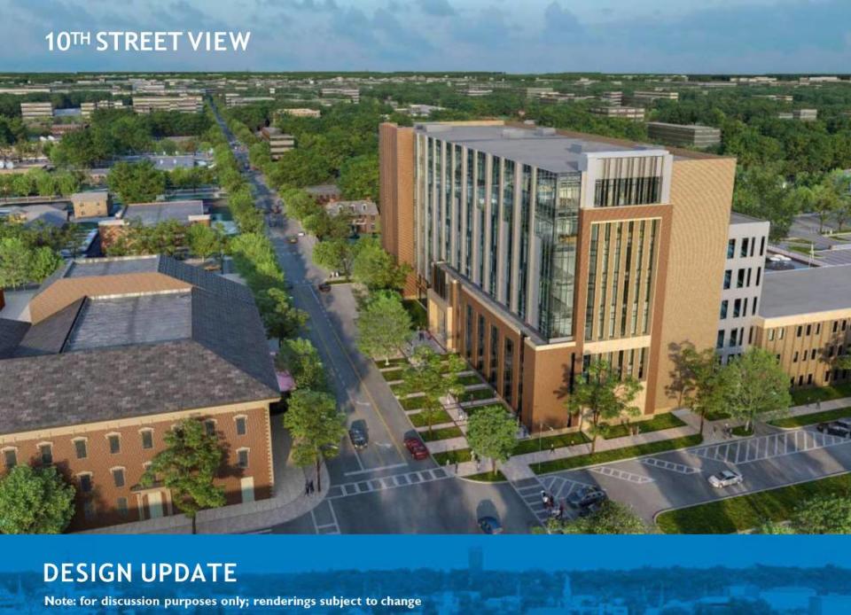 This rendering, from a design update presented to Columbus Councilors on Oct. 10, 2023, is a rendering of a proposed design showing the view from 10th Street.