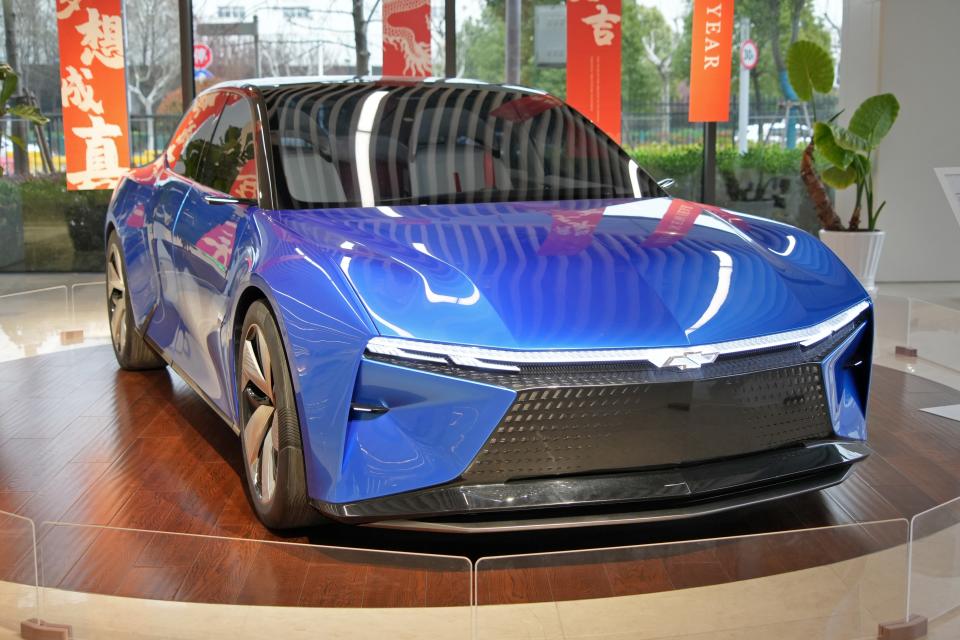 The Chevrolet pure electric concept car FNR-XE is being displayed at the SAIC-GM Pan-Asia Automotive Technology Center in Shanghai, China, on March 25, 2024. (Photo by Costfoto/NurPhoto via Getty Images)