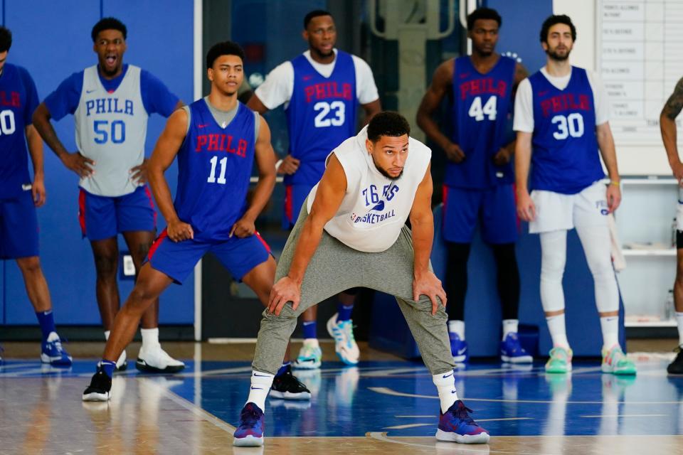 Ben Simmons (foreground) has been back with the Sixers for less than a week after demanding a trade from the team.