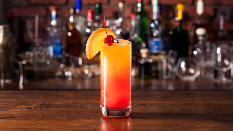 Tequila sunrise cocktail with grenadine