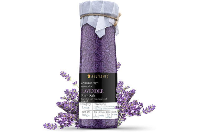 Soulflower Lavender Bath Salt for Women &amp; Men, Relaxing, Body &amp; Foot Spa, Muscle Pain Relief, with 100% Pure, Natural Aroma, Dead Sea Salt, Lavender Essential Oil, Olive Oil &amp; Vitamin E, 500gm. (Photo: Amazon SG)
