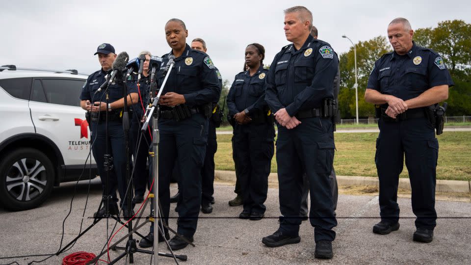 Interim Austin Police Chief Robin Henderson speaks at a news conference about the shooting death of an officer. - Sara Diggins/Austin American-Statesman/AP