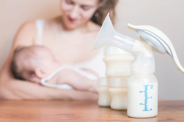 <span class="caption">Breast milk contains bacteria that prevent infections and cancers.</span> <span class="attribution"><a class="link " href="https://www.shutterstock.com/image-photo/manual-breast-pump-mother-feeding-background-295587713" rel="nofollow noopener" target="_blank" data-ylk="slk:Pavel Ilyukhin;elm:context_link;itc:0;sec:content-canvas">Pavel Ilyukhin</a></span>