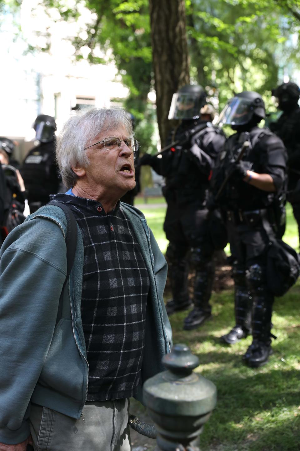 Mike Hastings, a decorated Vietnam Medic, passionately exhorts the police to avoid hurting the demonstrators.&nbsp;