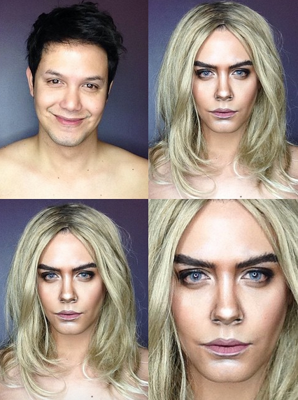 Makeup artist Paolo Ballesteros transforms himself into Cara Delevingne.