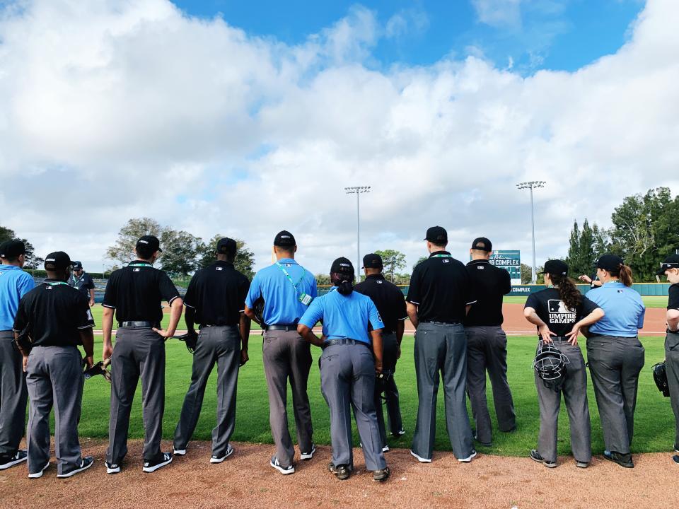 A group of 32 students descended upon Vero Beach, Florida, in December 2019 to learn from former Major League Baseball umpires and take the first steps toward officiating professional games themselves. (Photo by Hannah Keyser/Yahoo Sports)