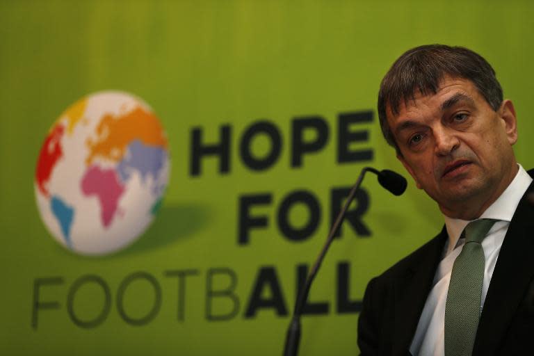 Jerome Champagne, a former FIFA executive, speaks during the Hope for Football press conference in London on January 20, 2014