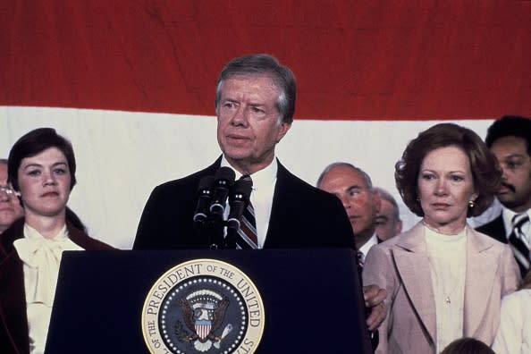 UNITED STATES – JANUARY 01: Usa, Washington, President Jimmy Carter At The Tribune (Photo by Keystone-France/Gamma-Keystone via Getty Images)