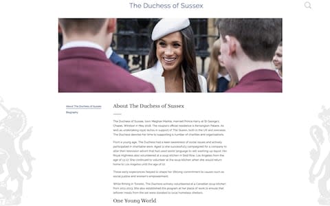 Meghan, Duchess of Sussex's new page on the royal.uk website after marrying Prince Harry - Credit: Royal.uk