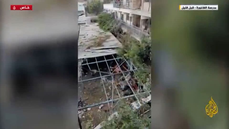 A still from video that first aired on Al Jazeera shows the aftermath at a UN school that was struck on Saturday. Al Jazeera did not report how they obtained the video. - Al Jazeera