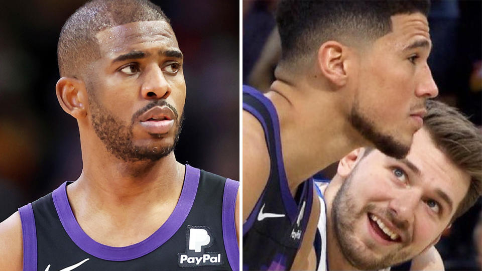 Phoenix Suns stars Chris Paul and Devis Booker were comprehensively shut down in the game seven showdown against Luka Doncic and the Dallas Mavericks. Pictures: Getty Images/ESPN