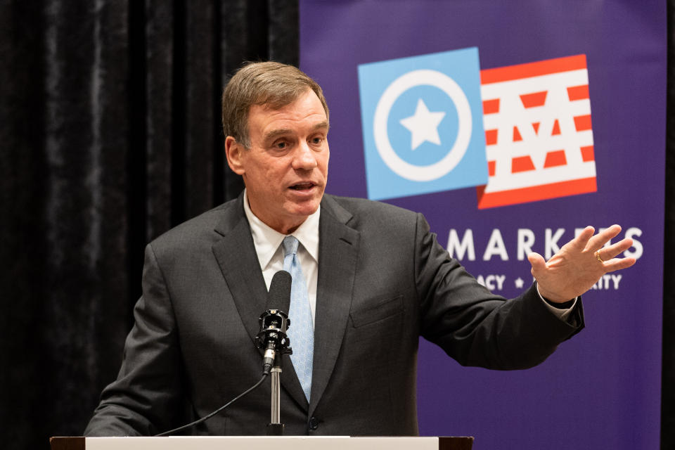 Senator Mark Warner (D-VA) was among those briefed by the U.S. Navy on Wednesday about confidential UFO sightings. (Photo: SOPA Images via Getty Images)