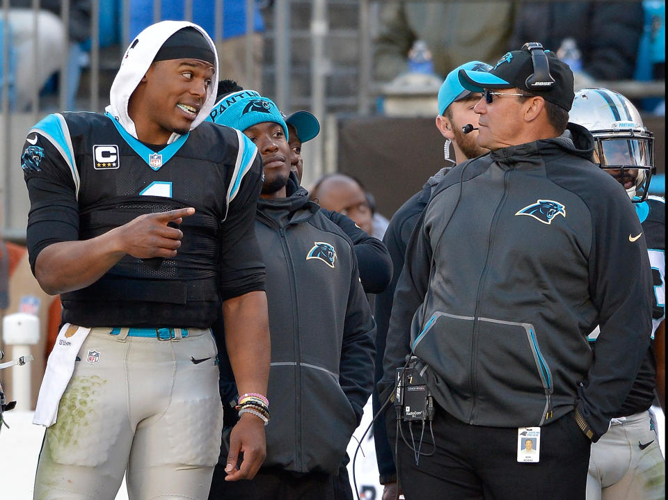 In 2015, Ron Rivera and Cam Newton led the Panthers to a 15-1 season that peaked with an NFC championship. (Photo by Grant Halverson/Getty Images)