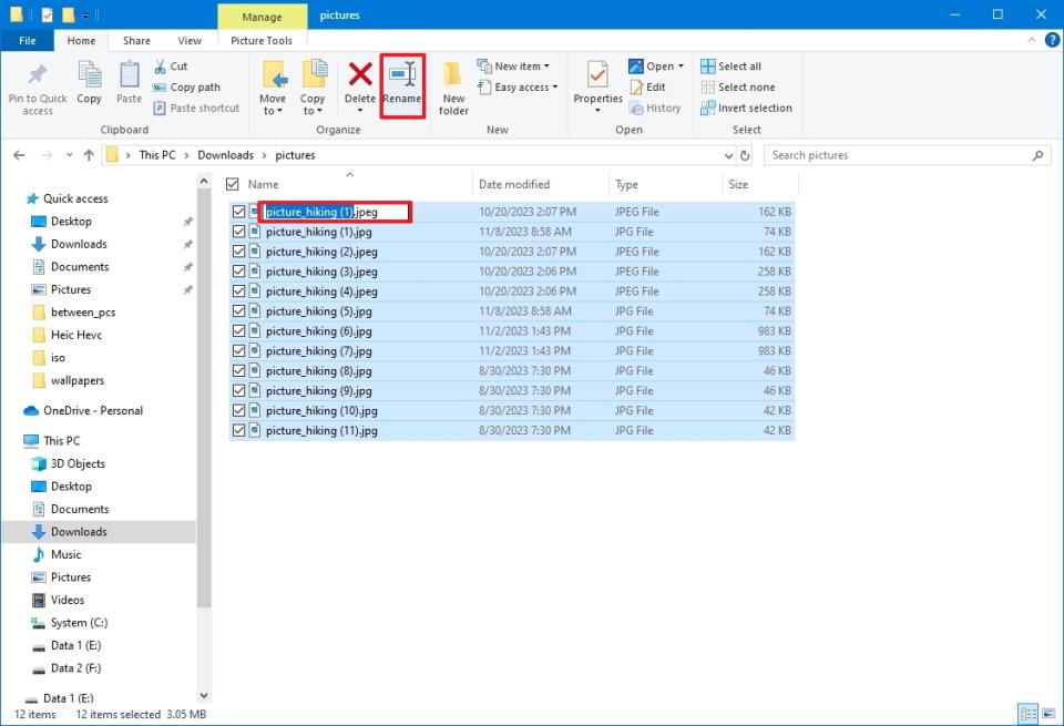 File Explorer rename files in bulk