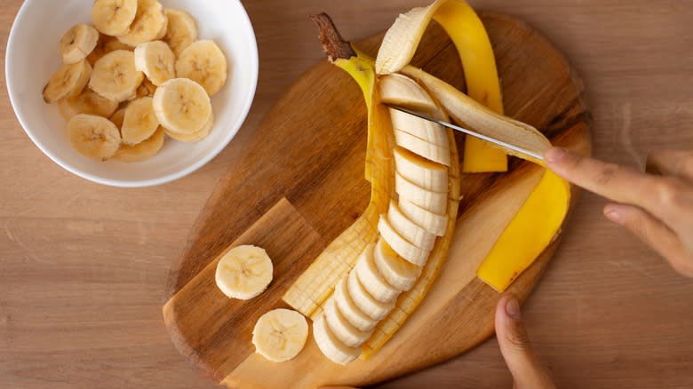 Banana being sliced