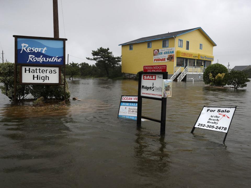 Water floods the roads in Rodanthe, North Carolina, after Hurricane Dorian hit the area on September 6, 2019.