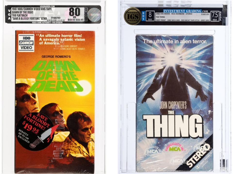 VHS tapes of "Dawn of the Dead" and "The Thing"