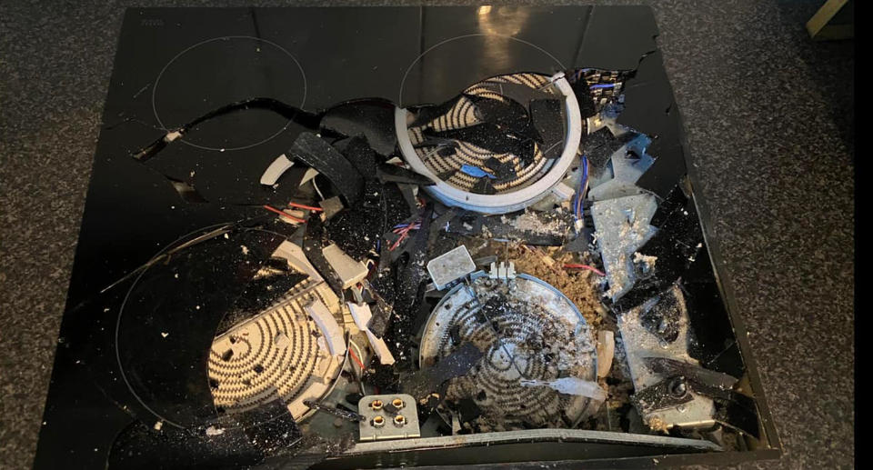 The woman's broken glass stove top. 