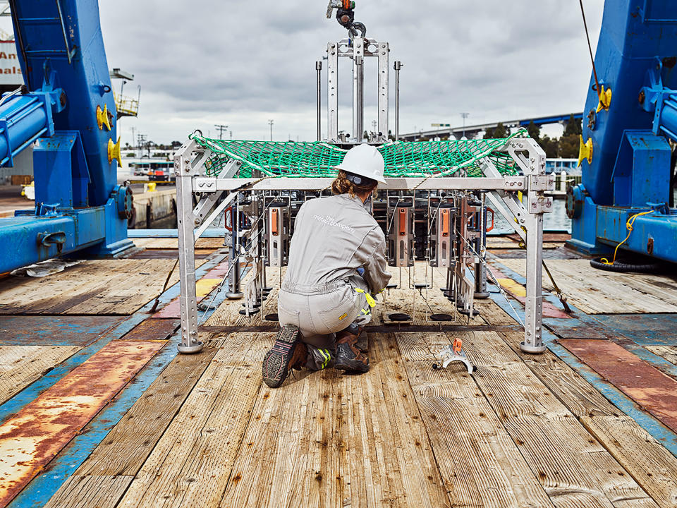 A Metals Company core-sample collector shown at a harbor in San Diego on June 8, after returning from a deep-sea-mining mission.<span class="copyright">Spencer Lowell for TIME</span>