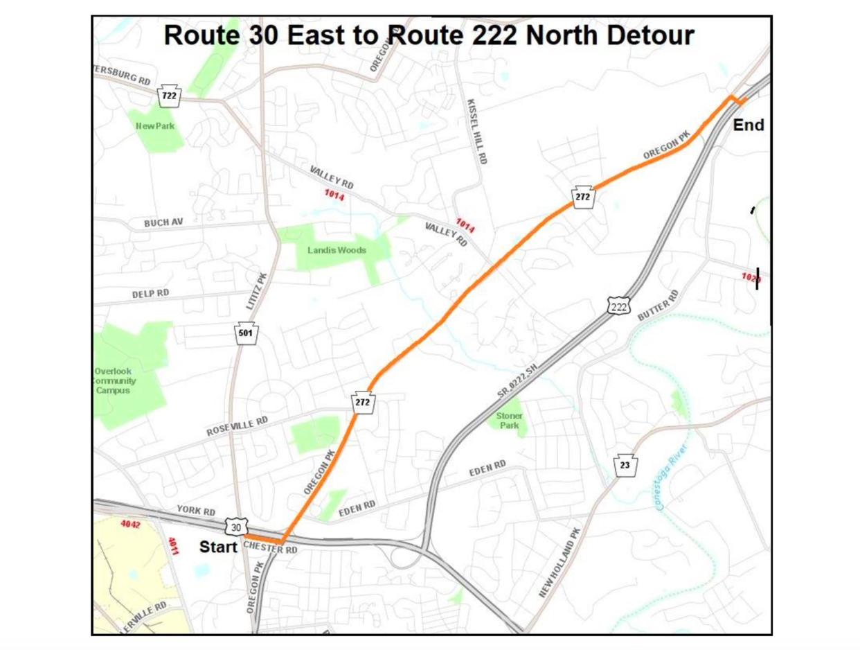 Route 30 East to Route 222 North Detour