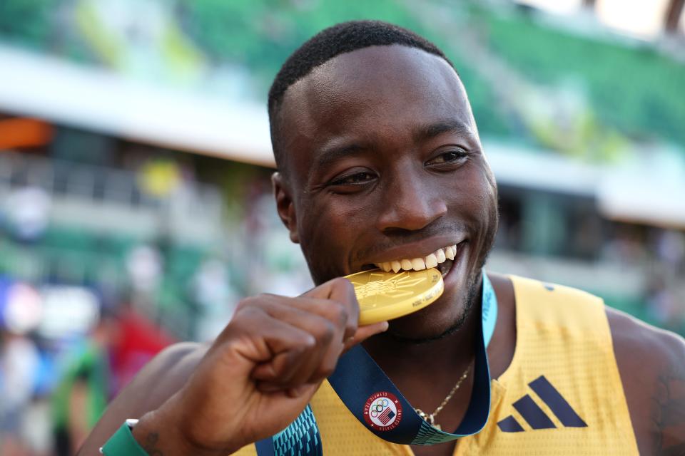 Grant Holloway won the 110-meter hurdles at the U.S. Olympic track and field trials.