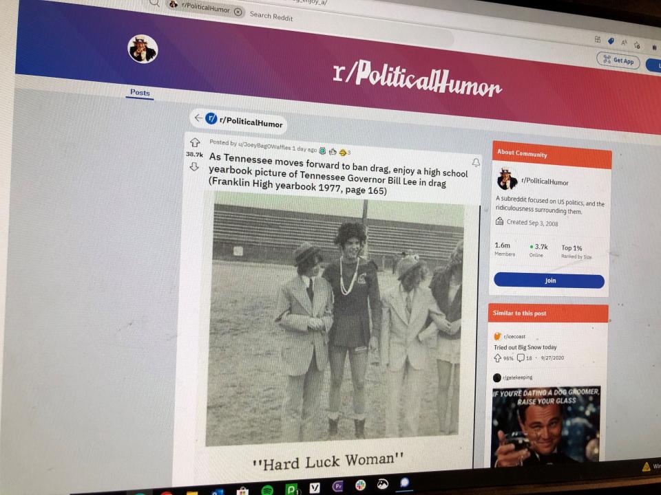 A Reddit user posted a image of a high school yearbook photo from 1977 that shows what appears to be Bill Lee dressed in women's clothes.