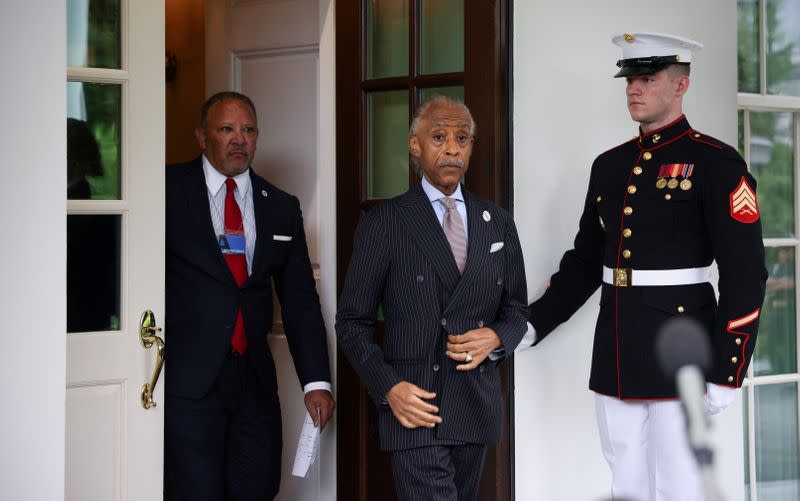 Leadership of civil rights organizations leave the White House following a meeting about voting rights with the President and Vice President