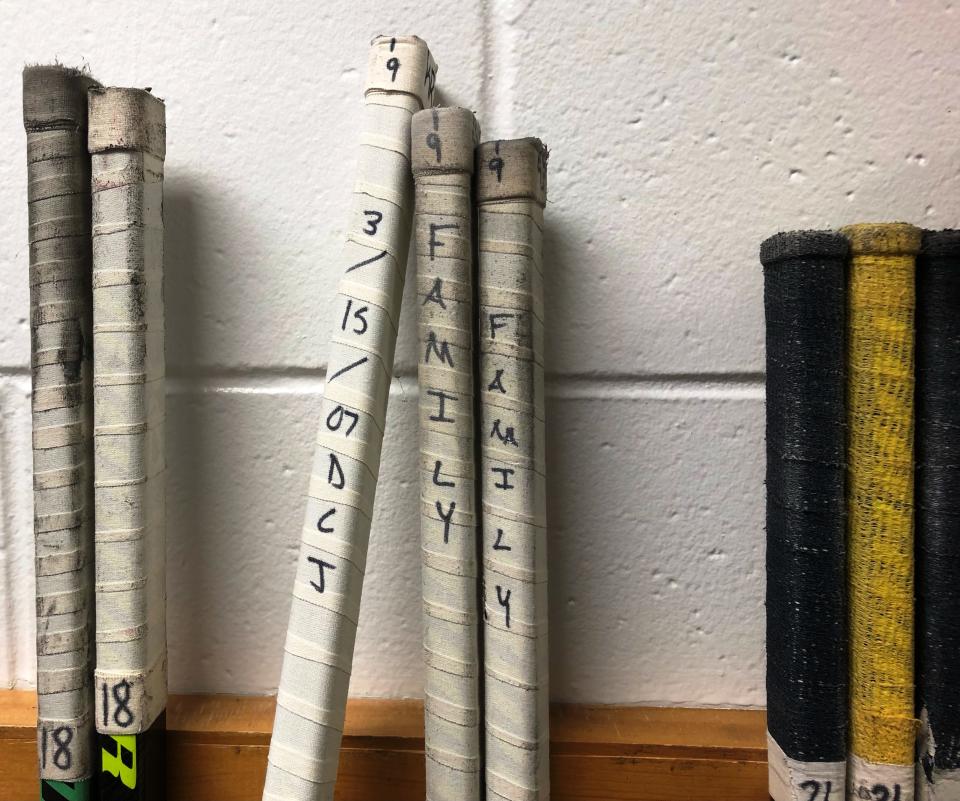 Peoria Rivermen defenseman Zach Wilkie's No. 19 sticks carry messages about family, a memorial to his grandfather marked by the date of his passing, and his approach to life "Live 4 Now" all constant reminders of things important to him when he's on the ice.