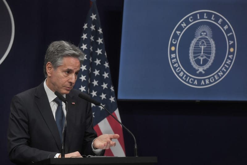 Antony Blinken, US Secretary of State, speaks during a press conference at the Casa Rosada presidential palace. Fernando Gens/dpa