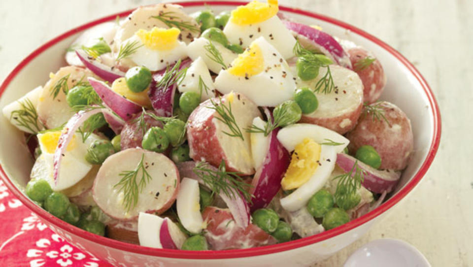 <p>Parade</p><p>What's a BBQ feast without <a href="https://www.yahoo.com/lifestyle/much-potato-salad-per-guest-145009820.html" data-ylk="slk:potato salad;elm:context_link;itc:0;sec:content-canvas;outcm:mb_qualified_link;_E:mb_qualified_link;ct:story;" class="link  yahoo-link">potato salad</a>? Try this fast, fresh version made with <a href="https://www.yahoo.com/lifestyle/70-smashed-mashed-roasted-red-202447676.html" data-ylk="slk:red-skinned potatoes;elm:context_link;itc:0;sec:content-canvas;outcm:mb_qualified_link;_E:mb_qualified_link;ct:story;" class="link  yahoo-link">red-skinned potatoes</a>, peas and dill. Also a welcomed dish at <a href="https://parade.com/882531/stephaniebrubaker/cookout-salads-and-sides/" rel="nofollow noopener" target="_blank" data-ylk="slk:cookouts;elm:context_link;itc:0;sec:content-canvas" class="link ">cookouts</a> and many holiday gatherings, the top-knotch potato salad will always fit right in.</p><p><strong>Get the recipe: <a href="https://www.yahoo.com/lifestyle/perfect-potato-salad-peas-dill-174824260.html" data-ylk="slk:Perfect Potato Salad with Peas and Dill;elm:context_link;itc:0;sec:content-canvas;outcm:mb_qualified_link;_E:mb_qualified_link;ct:story;" class="link  yahoo-link">Perfect Potato Salad with Peas and Dill </a></strong></p>
