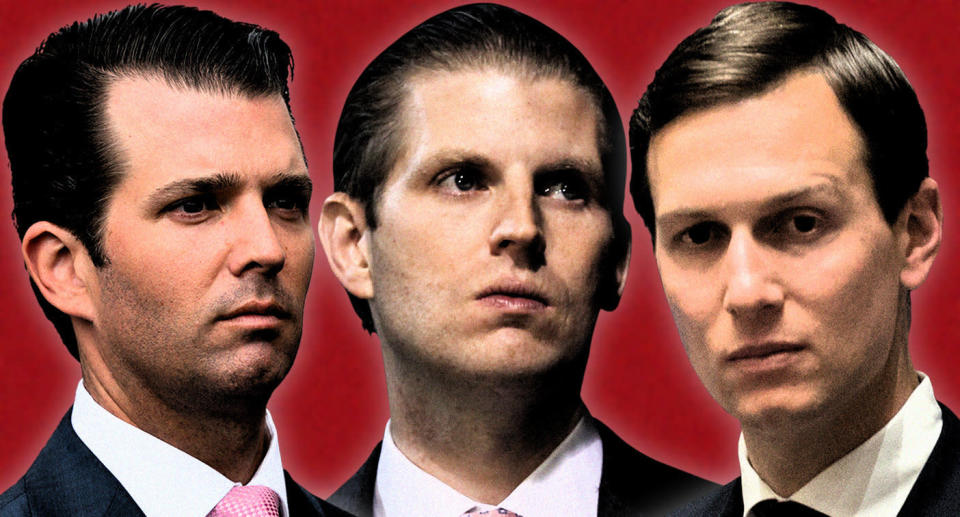 Donald Trump, Jr., Eric Trump and Jared Kushner. (Photo illustration: Yahoo News; photos: AP)