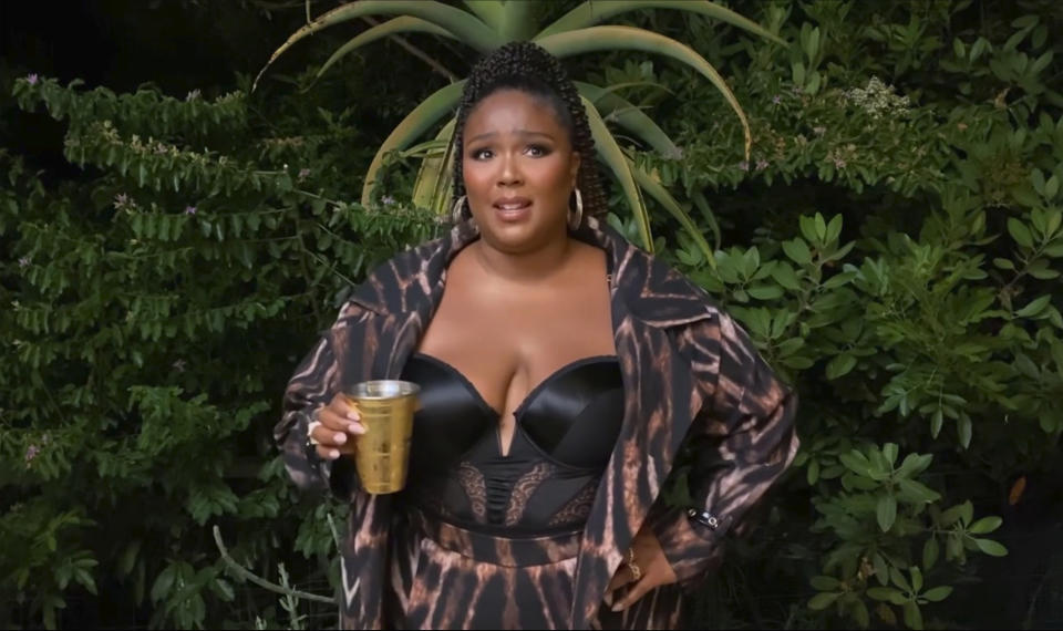 In this video grab issued Sunday, June 28, 2020, by BET, Lizzo speaks during the BET Awards. (BET via AP)