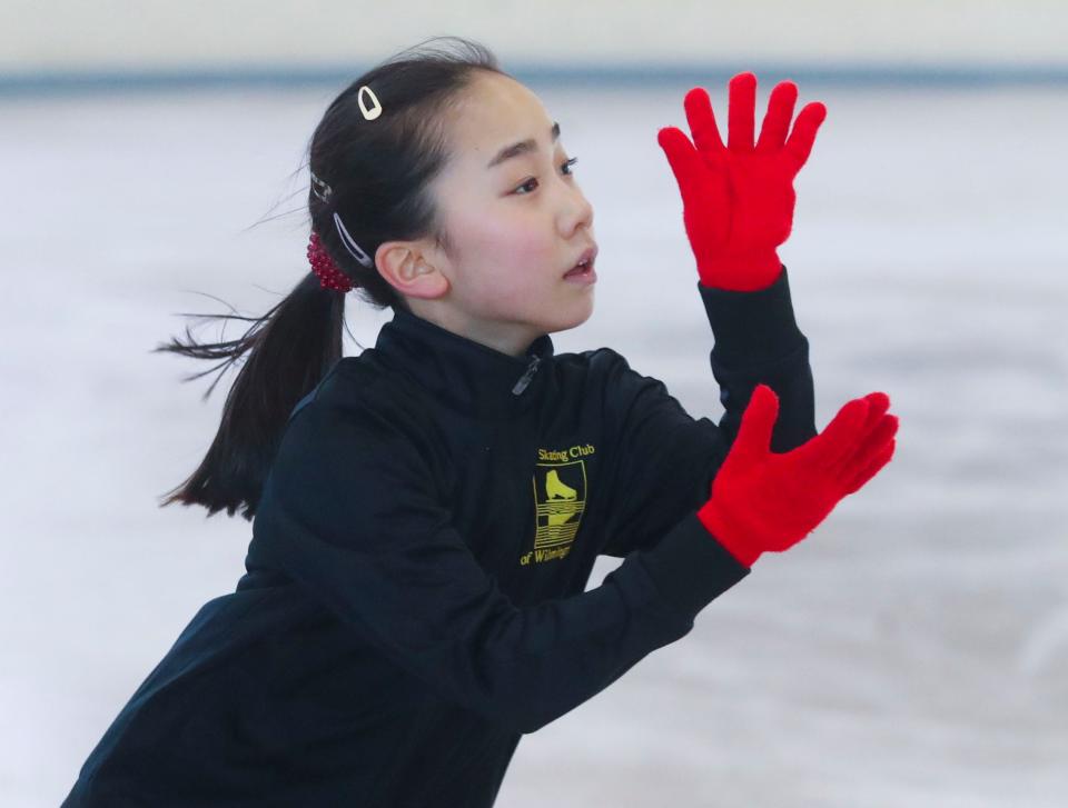 Coco Zhang works out at the Skating Club of Wilmington before departing for the U.S. Figure Skating Championships, Saturday, Jan. 20, 2024.