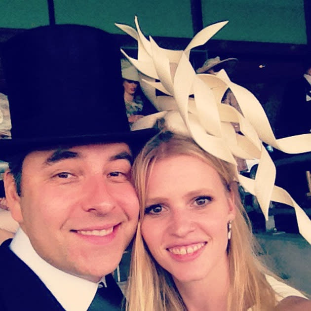 Celebrity photos: David Walliams and his wife, Lara Stone got their glad rags on this week as they presented awards at Ascot. David then tweeted this photo of the glammed up pair. Copyright [David Walliams]