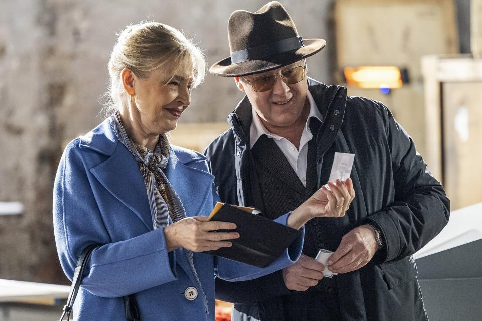 THE BLACKLIST -- "The Sicilian Error of Color" Episode 1013 -- Pictured: (l-r) Janet Zarish as Kathleen Sutton, James Spader as Raymond "Red" Reddington -- (Photo by: Scott Gries/NBC)