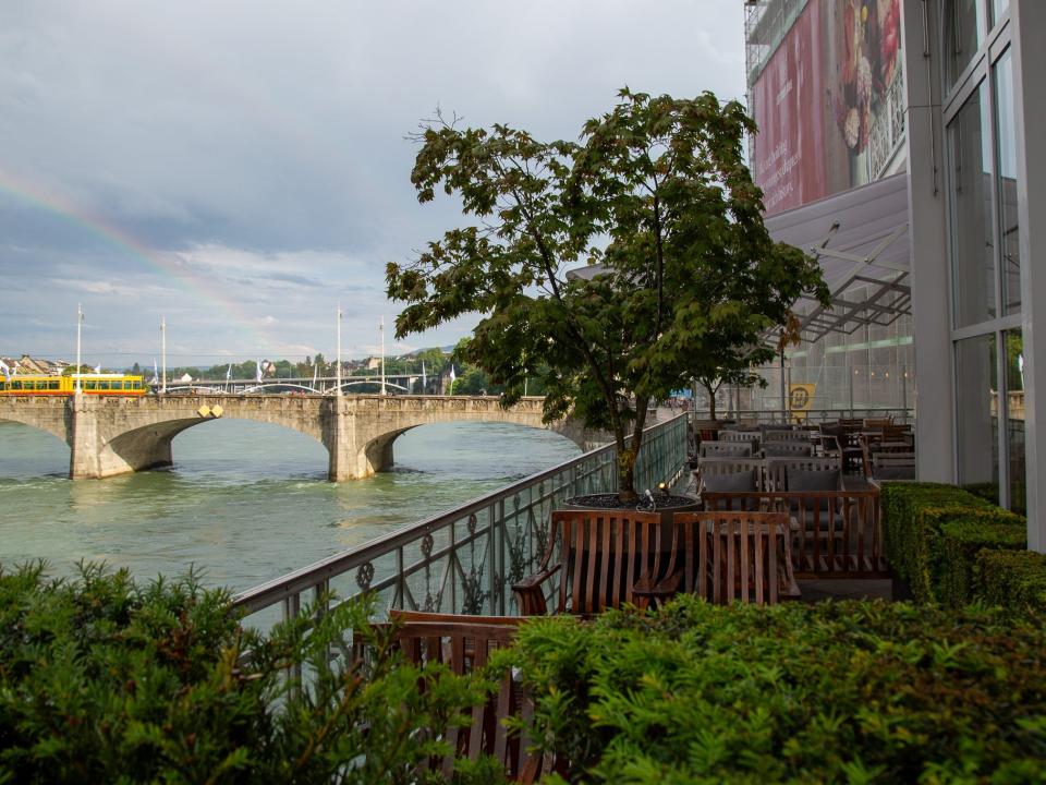 The outdoor terrace at Hotel Les Trois Rois.