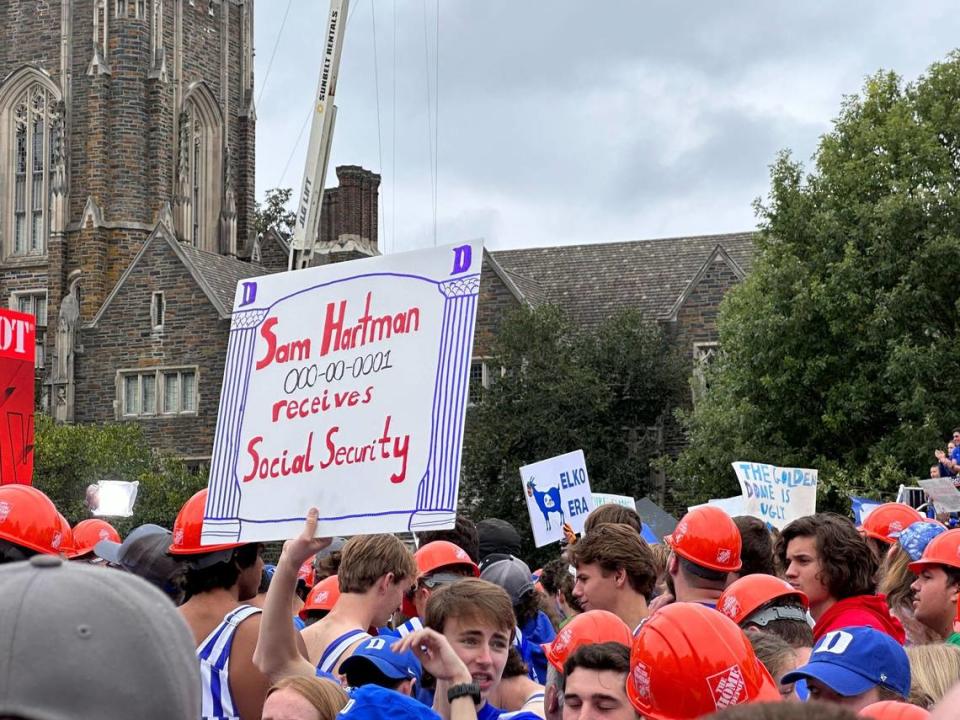 Signs from College Football Gameday before Duke hosts Notre Dame.