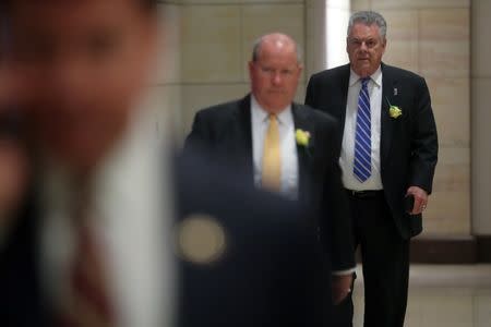 Members of congress including U.S. Representative Peter King (R-NY) arrive to attend a classified briefing on Iran by Secretary of State Mike Pompeo, acting Defense Secretary Patrick Shanahan and Chairman of the Joint Chiefs U.S. Marine Corps General Joseph Dunford for House members on Capitol Hill in Washington, U.S., May 21, 2019. REUTERS/Jonathan Ernst