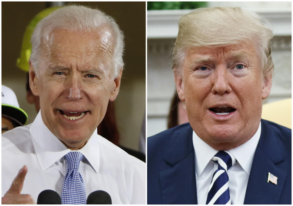 El exvicepresidente y precandidato presidencial demócrata Joe Biden y el presidente de EEUU, Donald Trump.  (AP Photo/File)