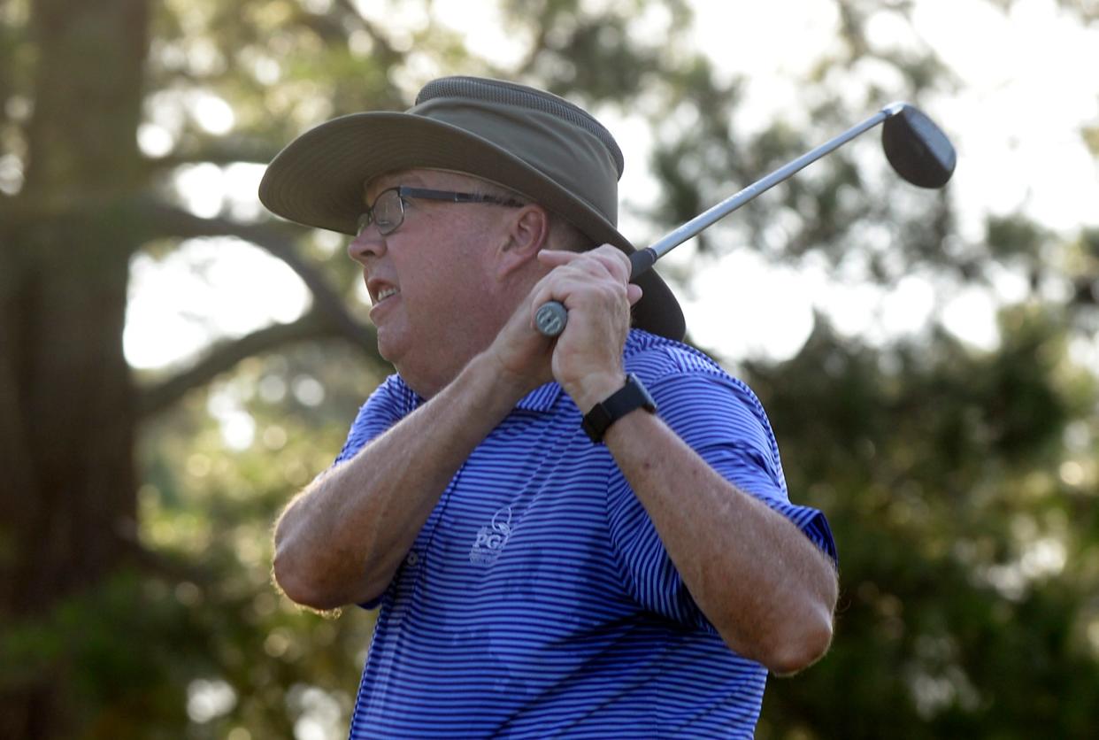 The first round of the Spartanburg County Senior Men's Championship golf tournament was held at the Three Pines Country Club golf course on July 31, 2020. Murray Glenn on the course. [ALEX HICKS JR./Spartanburg Herald-Journal]