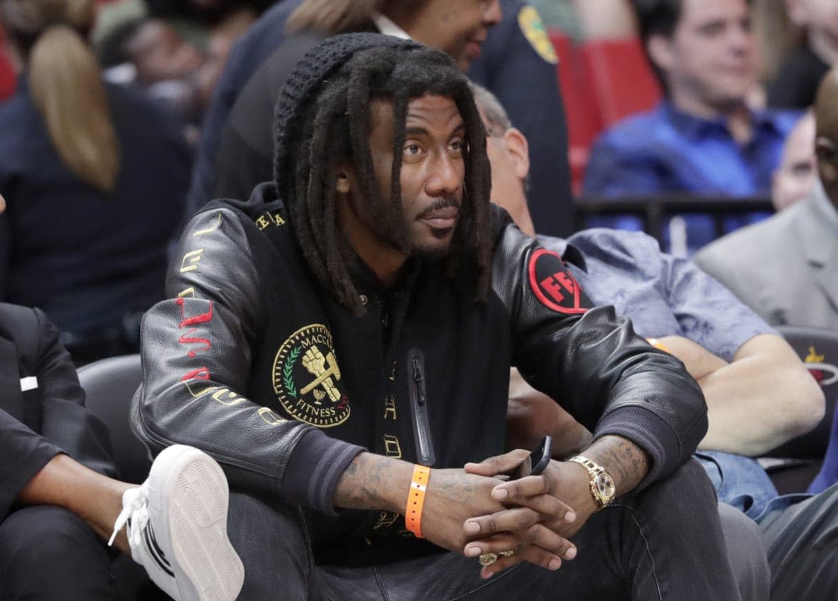 Former NBA basketball player Amar’e Stoudemire watches during the second half of an NBA basketball game between the Miami Heat and Sacramento Kings, Monday, Jan. 20, 2020, in Miami. (AP Photo/Lynne Sladky, File)