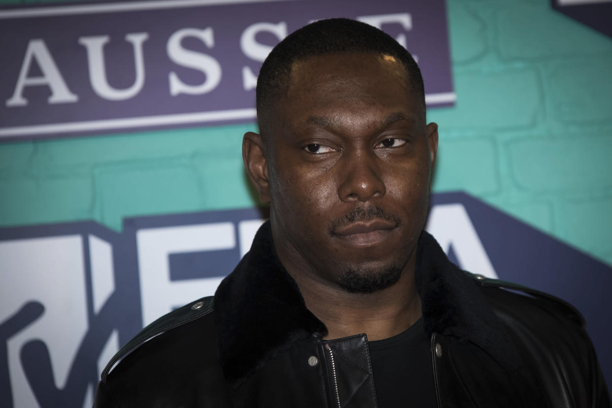 Dizzee Rascal poses for photographers upon arrival at the MTV European Music Awards 2017 in London, Sunday, Nov. 12th, 2017. (Photo by Vianney Le Caer/Invision/AP)