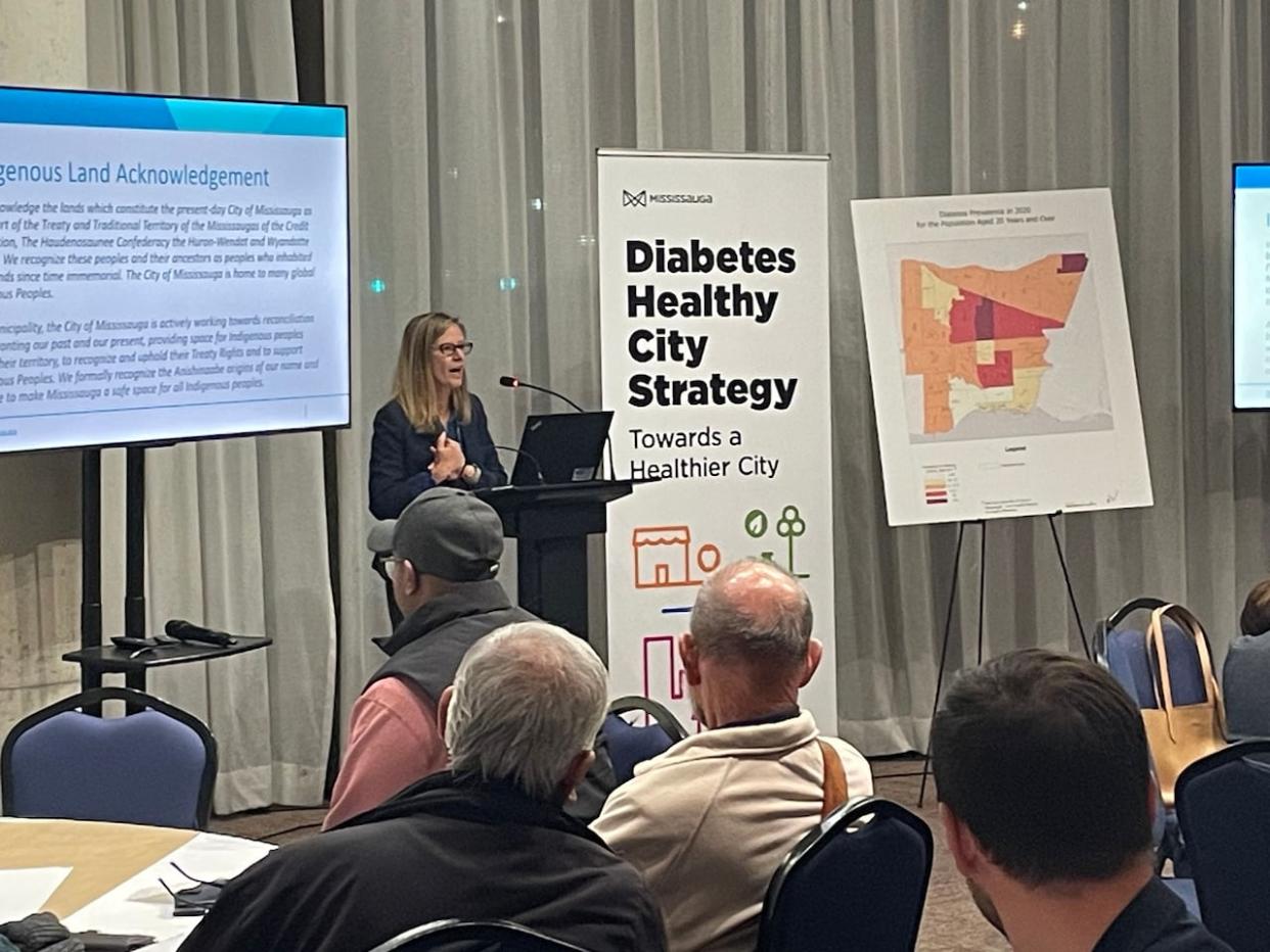 The City of Mississauga is working to develop a city strategy to combat worrisome diabetes trends.  This presentation about diabetes took place at the Healthy City Expo in November 2023. (Submitted by City of Mississauga - image credit)