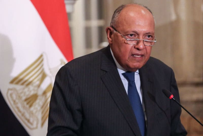 Egyptian Minister of Foreign Affairs Sameh Shoukry speaks during a press conference at Tahrir Palace. Stringer/dpa