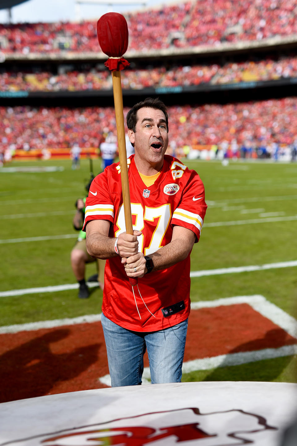 <p>Rob Riggle's connection to the Chiefs goes back decades: he grew up in Kansas, eventually attending University of Kansas. He and some of the team's other superstar fans (namely, Rudd) <a href="https://www.chiefs.com/video/chiefs-kingdom-rudd-and-riggle-act-2-14113130" rel="nofollow noopener" target="_blank" data-ylk="slk:frequently appear in media for the team.;elm:context_link;itc:0;sec:content-canvas" class="link ">frequently appear in media for the team.</a></p>