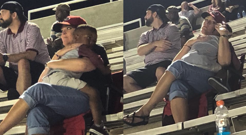 After speaking with each other at a previous game, a young boy spotted his new friend and quickly went over for a hug. (Photo: Star Balloon-Bradley via Facebook)