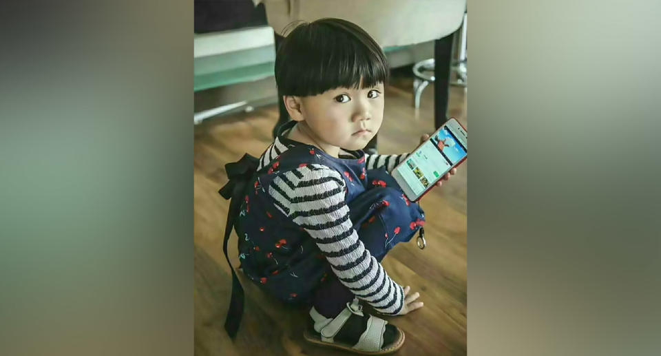 Little girl Tan Ziyue (pictured) became the subject of a city-wide search in Xuanwei in south-western China’s Yunnan province after she disappeared on August 25 and was found minutes from boarding a train to be sold in child trafficking activities