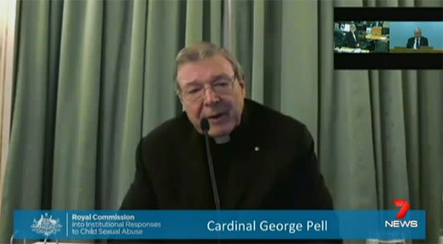 Cardinal Pell instead gave evidence via video link. Photo: 7 News