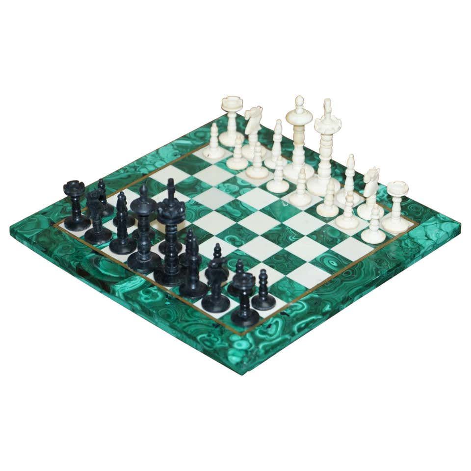 Solid Malachite and Marble Chess Set